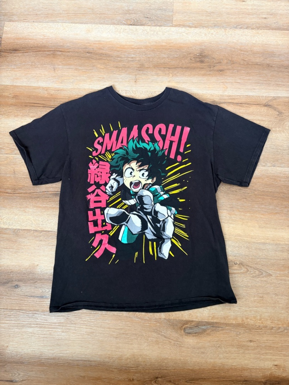 Black My Hero Academia Graphic Tee for Adults - Izuku Midoriya Smash Design